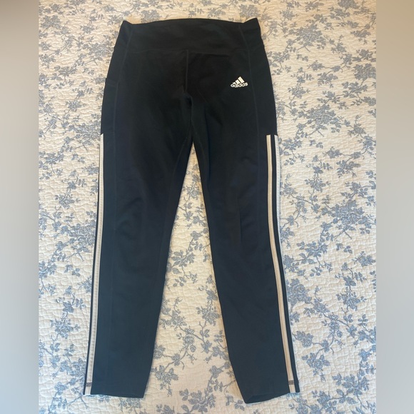 Adidas 7/8 Black and White Striped Tight Legging Costco Size Large - Picture 1 of 10